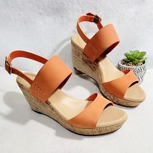 Ugg Elena Wedge Heel Open Toe‎ Orange Beige Sandals Size 9.5